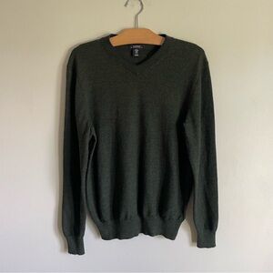 Isaac Mizrahi 100% Extra Fine Merino Wool Knit Sweater V Neck Forest Green Mens
